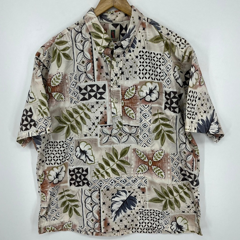 Tori Richard Honolulu Mens XL Cotton Aloha Shirt Tropical Patchwork Vtg